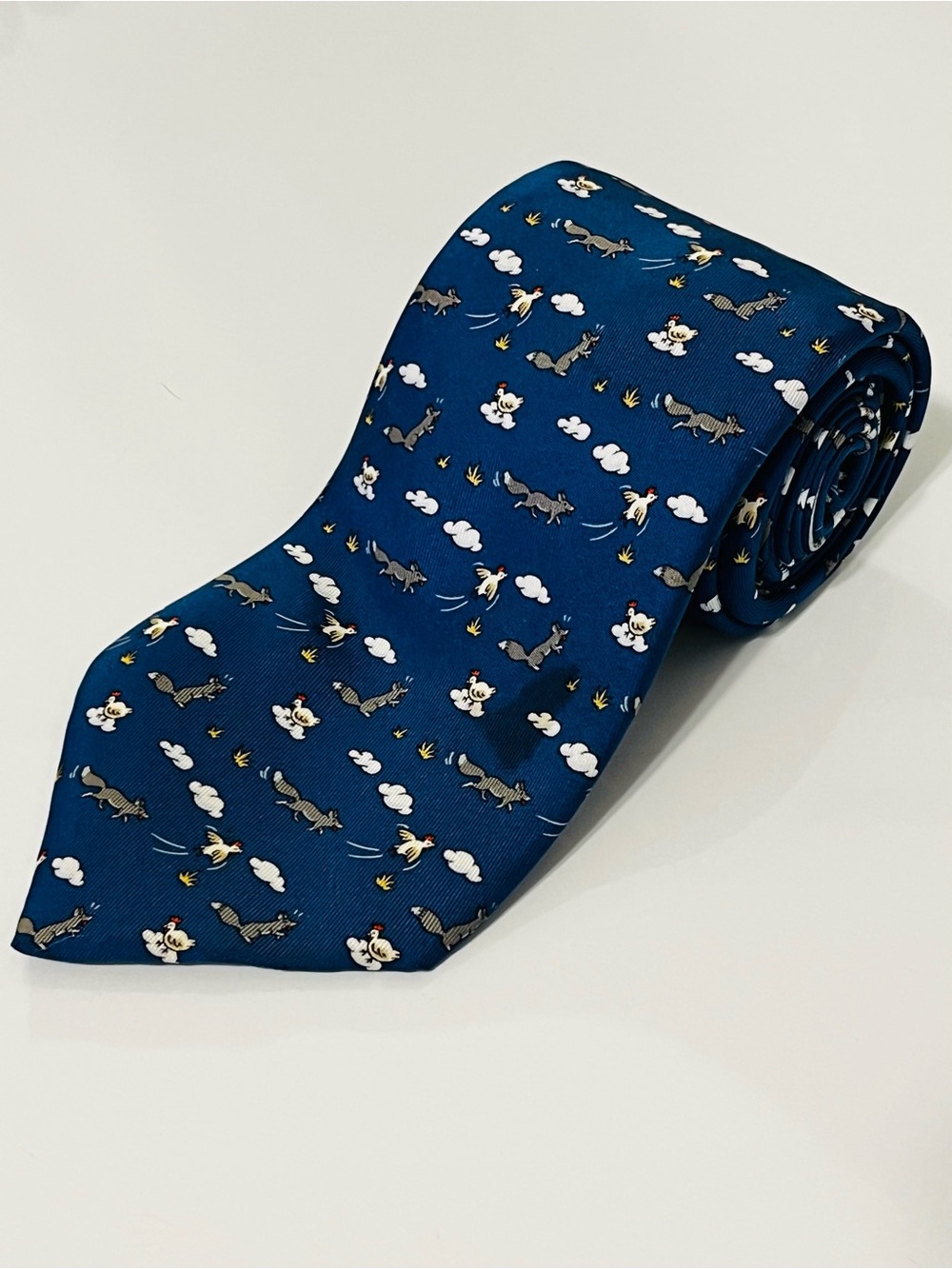 HERMES 5064 PA Men’s Neck Tie 100% Silk Vintage France Fox Chicken Fathers Day